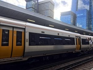 Newly qualified train adriver driving train at London Bridge railway station