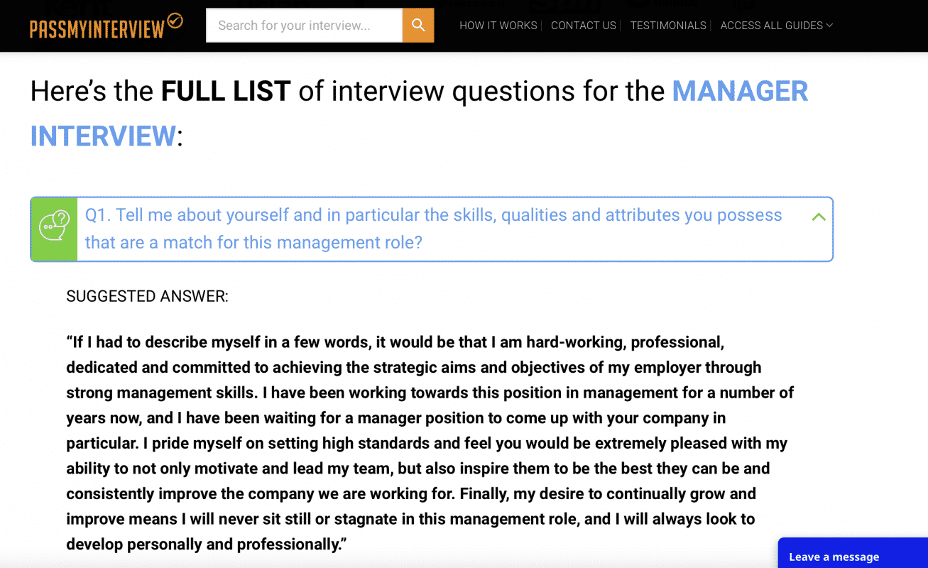 PassMyInterview sample interview question and answer