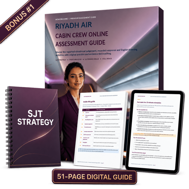 Riyadh Air Cabin Crew Online Assessment | SJT, Video & Listening Test Guide Bonus